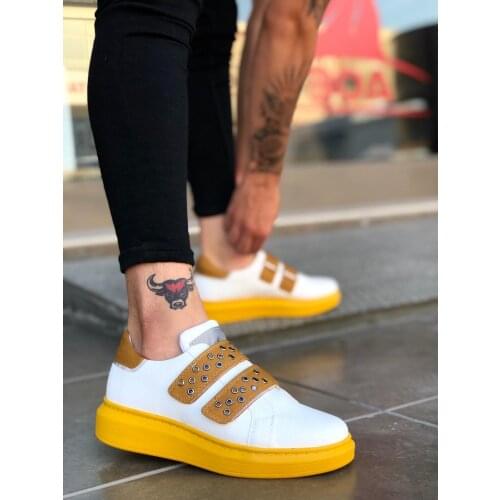 BA0136 Boa Reflektörlü White Yellow Velcro Thick Outsole Shoe