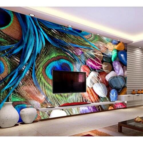 Bacal Custom 3D Wallpaper mural Beautiful Feather Color Stone papel de parede 3d TV Background Wall Living Room Bedroom huda
