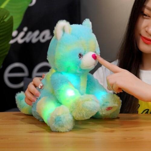 25CM New Creative Led Cat Plush Toy Stuffed Animals Light Up Luminous Pillow Colorful Glowing Bear Christmas Gift for Kids