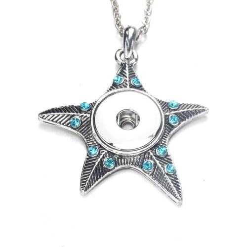 New fashion starfish necklace rhinestones Snap Button Pendant Pearl Necklace Fit 18mm Buttons Charm Fashion Women jewelry
