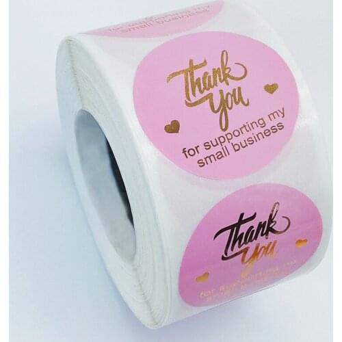 Novel L Size/1.5 Inch Rose Gold Thank You Sticker 500pcs Purple&Pink Waterproof Label for Scrapbook Business Stationery Stickers