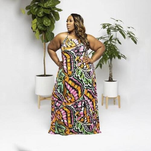 ChocoMisty-LadyPlus Plus-size Dresses Strappy Backless Butterfly Wing Print Maxi Dress P8710