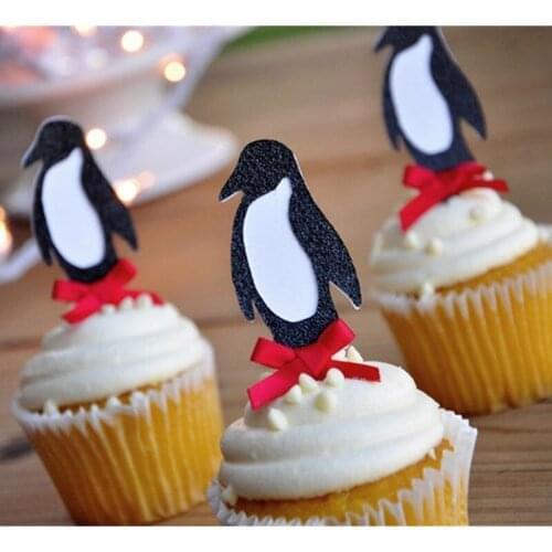 Custom Personalize Glitter Penguin Cupcake Toppers Winter Wonderland baby shower Party Decorations Birthday paty