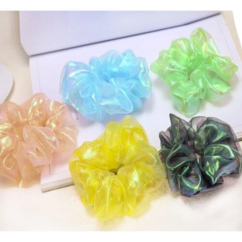 2020 Spring and Summer Fantasy Hair Scrunchies Solid Color Elegant Mesh Hair Tie Cloth New Cloth Elastic Hair Rope Headwear
