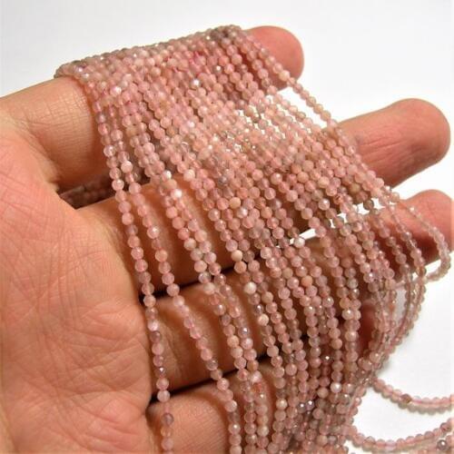 Pink Moonstone 2mm 3mm 4mm micro faceted round beads,Sun Stone Faceted Tiny Beads-1 full strand 15.5"