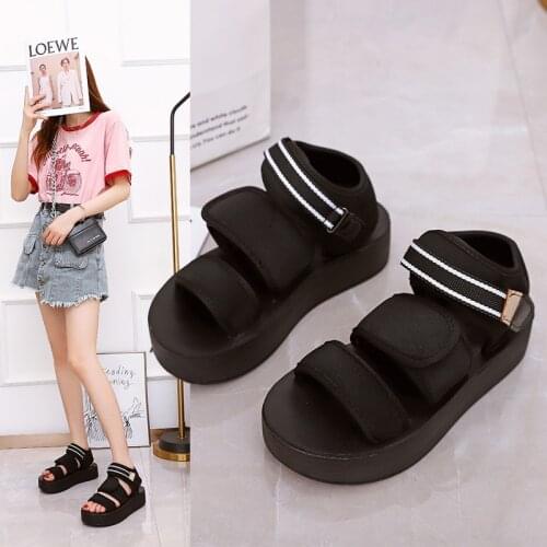 Sandals female summer ins tide 2021 new soft-soled Harajuku street thick-soled outer wear Velcro increased platform shoes X844