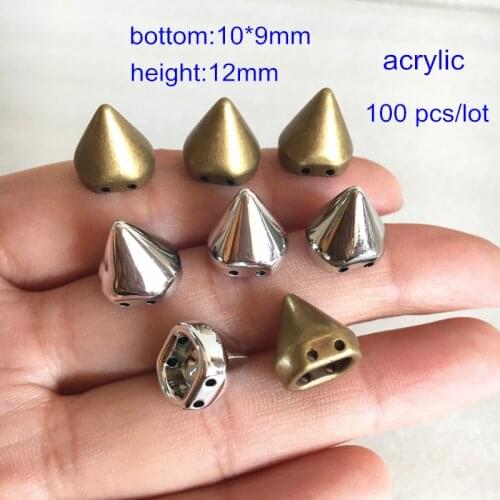 100 pcs Sewing Rivet,Sew on Acrylic Rivet Stud Spikes,10*8mm,Height 12mm,Bronze,Silver,Cone Shape,Decoration Rivet