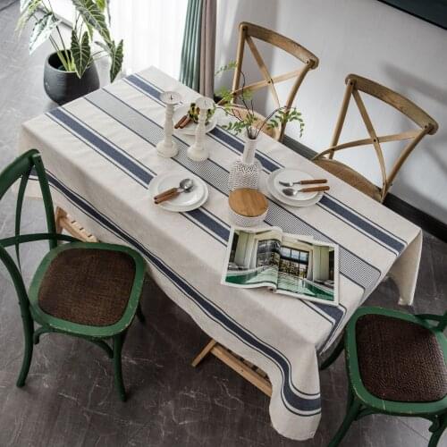 Cotton Linen Tablecloth White Blue Striped Plaid Table Cover Coffee Table Runner Rectangular Table Mat Wedding Table Cloth