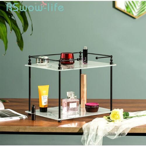 Light Luxury Multi-function Metal Tray Desktop Rack Dessert Table Double Cake Food Tray Cosmetic Storage Trays Serving Trays