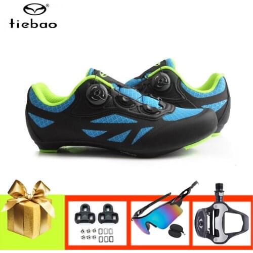 Tiebao Athletic Road Bike Shoes Ultra-light Breathable Self-locking Sapatilha Ciclismo Unisex Riding Bicycle Sneakers Add Pedals