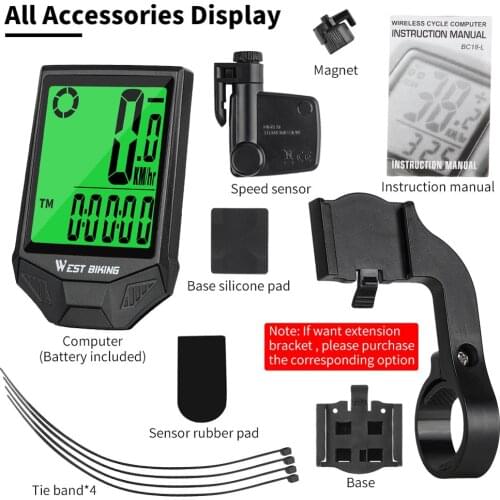 WEST BIKING Bike Computer Wireless Speedometer Odometer Waterproof LCD Backlight Cycling MTB Bicycle Computer Stopwatch Light