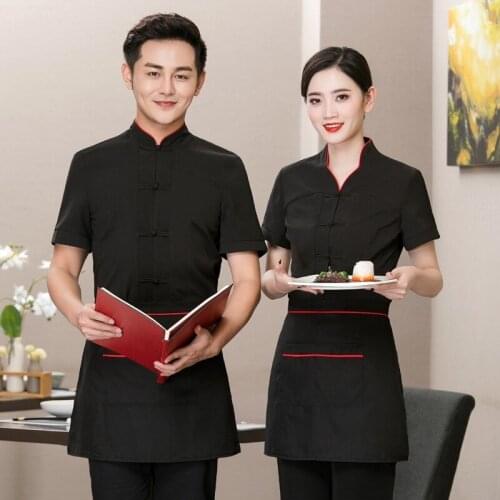 Hotel Work Clothes Summer Waitress Short Sleeved Women Coffee Tea House Uniform Restaurant Fast Food Shop Waiter Overalls H2148