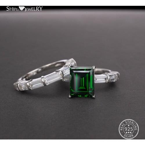 Shipei 5 Color Natural Emerald Ring Set Silver for Wedding Women Jewelry 925 Sterling Silver Wedding Ring Sets Engagement Ring