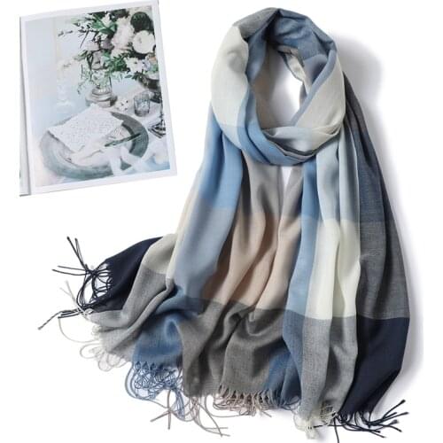 Winter Scarf Plaid Long Shawl Fashion Headband Wraps Women Scarves Bandana Hijab Tassels Female Foulard Cotton Feeling Stoles