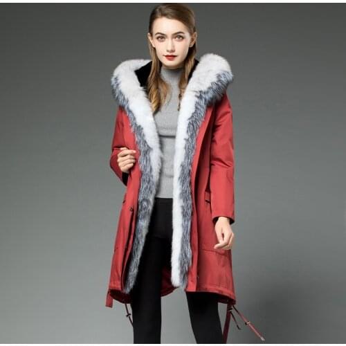 Winter Jacket Women Rabbit Fur Liner Parka Real Fur Coat Female Fox Fur Collar Warm Long Trench Coats Chaqueta Mujer MY