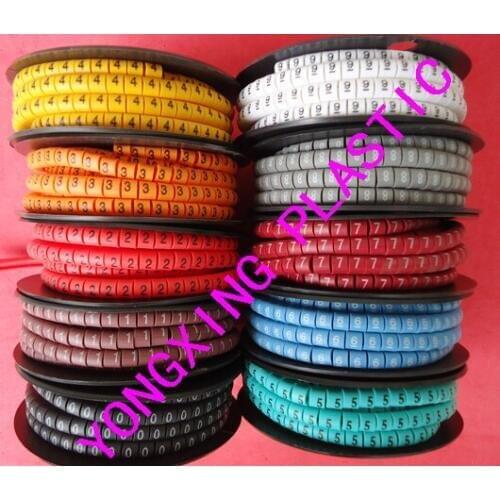 10 roll(3500pcs)/lot EC-3 6mm square mark cable 10 different number and color from 0-9