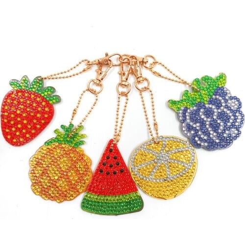 2/3/5Pcs DIY Resin Keychain Cute Cartoon Fruit 5D Diamond Painting Key Ring for Kids DIY Toys Women Bag Jewelry Handmake Gifts