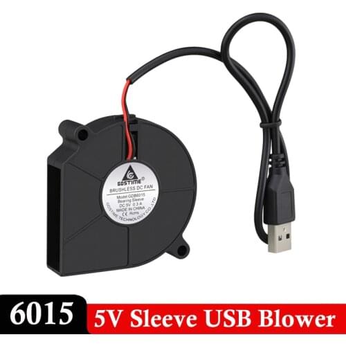 2PCS Gdstime 6015 60x15mm DC Brushless Cooling Centrifugal 60mm 6cm Turbo Blower Fan 5V USB Sleeve Heatsink Radiator Exhaust Fan