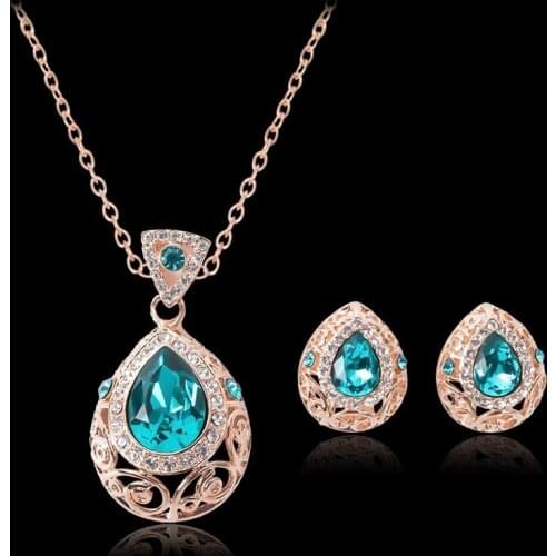 2021 New Luxury Green Zircon Necklace Earring Jewelry Sets Elegant Wedding Engagement Jewelry Sets for Women Anniversary Gifts
