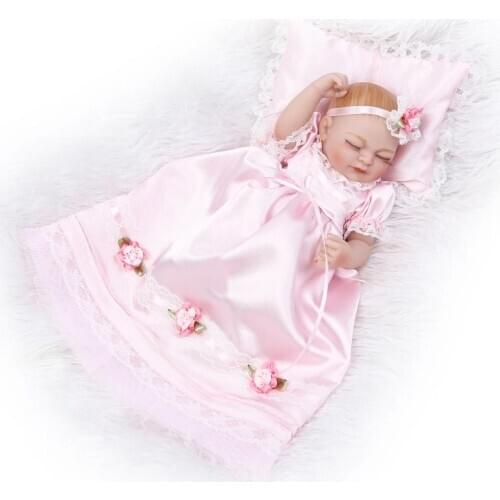 27cm Reborn Girl Dolls Baby Full Silicone Shower Doll Newborn Sleeping Doll with Pink Dress Kids Toys Princess Wedding Gifts