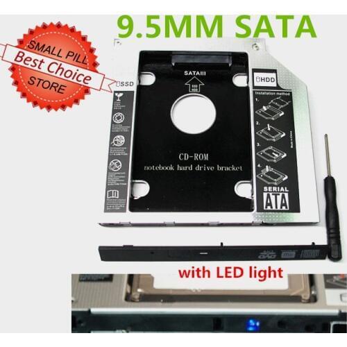 2016 3.0 SATA to SATA 2nd HDD HD HARD DRIVE 9.5mm Universal Caddy CD/DVD-ROM Bay with LED light