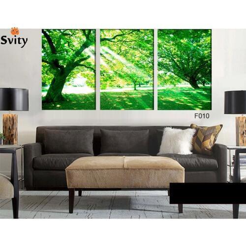 3 Panels Green tree Wall Art Painting Home Decoration Living Room Canvas Print Modern Modular Picture F010 no frame