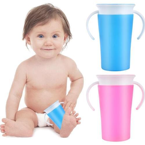 360 Degrees Leakproof Baby Learning Drinking Water Trainer Cup Infant Training Water Bottle with Double Handle for Toddlers Kids