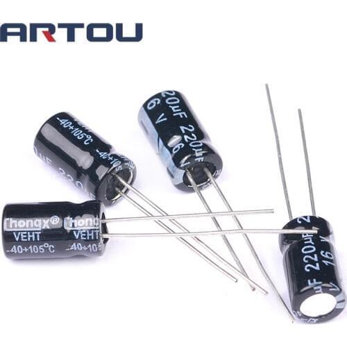 50PCS 220UF 16V Electrolytic Capacitor 6*12mm