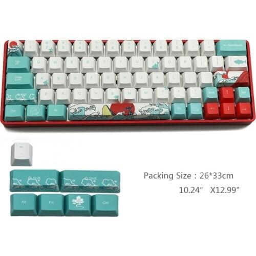 71 Keys Sea Coral Ukiyo-e Keycap Dye Sublimation OEM Profile For GH60 GK61 GK64
