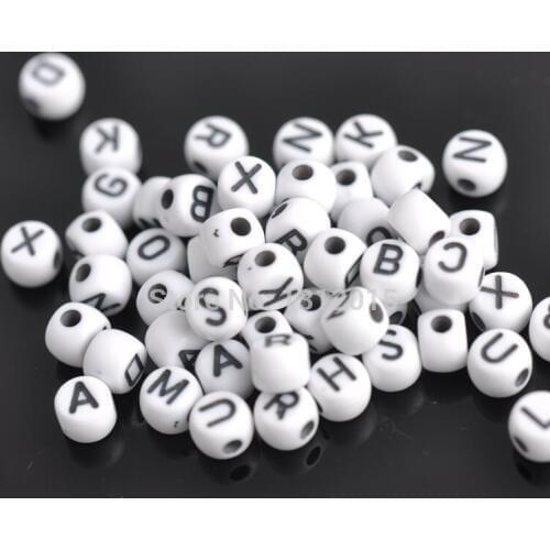 White Mixed Letter Alphabet Acrylic Flat Round Spacer Beads For Jewelry making DIY 7x5mm 400Pcs YKL0223