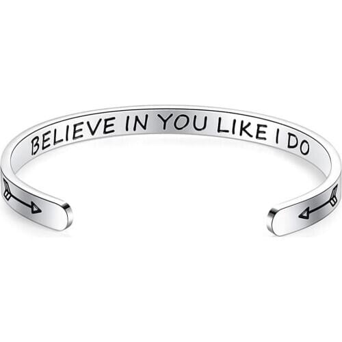 Stainless steel bracelet C-shaped opening Bracelet female fashion jewelry boyfriend gift Believe In You Like I Do Christmas gift