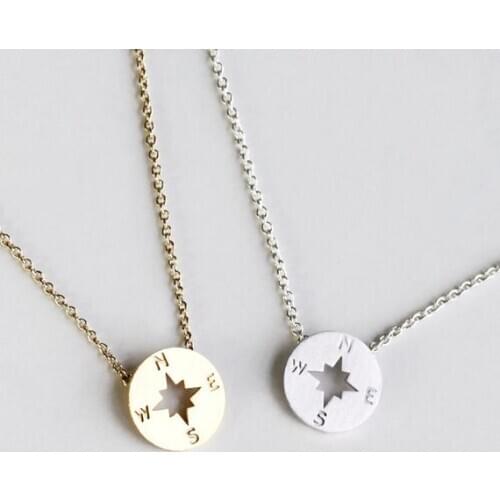 1 Small Compass Pendant Charm navigation South Direction geometric Disc Circle Disk chain Necklaces jewelry for Women Men gift