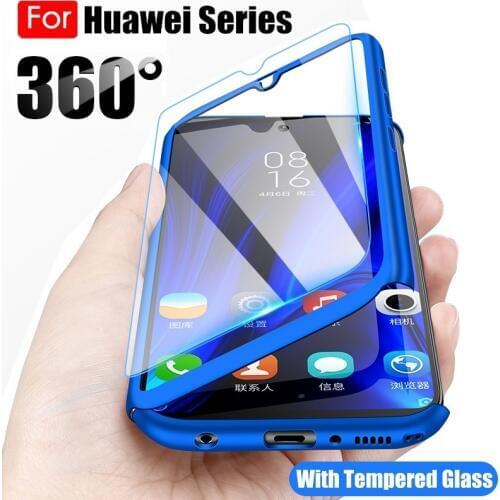 360 Full Body Phone Case for Huawei P40 P30 P20 Lite Pro Y5 Y6 Y7 Prime 2018 2019 Mate 30 20 Lite P Smart 2019 Cover with Glass