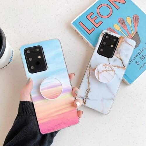 For Samsung Galaxy Note S21 S20 20 Ultra Plus FE 10 Pro A90 A71 A31 S10 Case Marble Holder Soft Silicone Shockproof Cover Shell