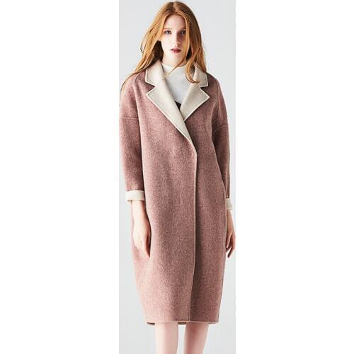 Long woolen blends cashmere coats for women 2019 autumn winter casual ladies jackets plus size double sided pink high quality