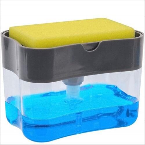 2 In 1 Scrubbing Liquid Detergent Dispenser Press-type Liquid Soap Box Pump Organizer With Sponge Kitchen Tool Bathroom Supplies