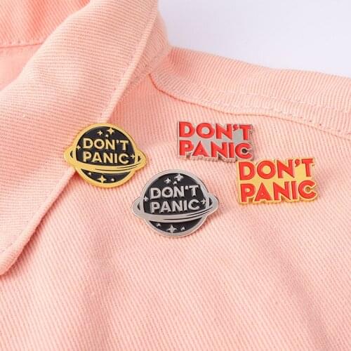 Don't Panic Enamel Pins Personality Trend Planet Shape Brooch New Planet Lapel Badge Bag Cartoon Jewelry Friends Gifts