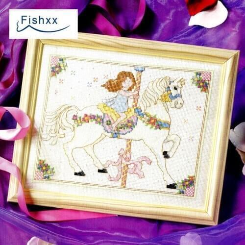 European magazine Fishxx Cross Stitch Kit Crazy109-1 girl with carousel bedroom hanging painting hand embroidery