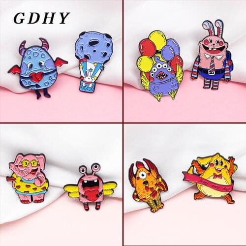 GDHY Cartoon Fun Animal Brooch Chicken Rabbit Elephant Dragonfly Monster Happy every day Enamel Pins Badge Jewelry Gift For Kids