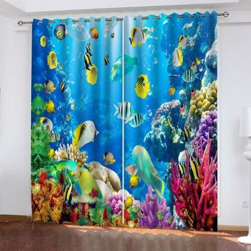 HD Underwater World 3D Curtains Blackout Window Curtains For Kitchen Living Room Children Soundproof Curtain