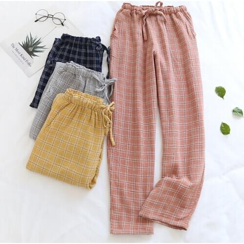 Cotton couple pajamas men and womens sleep bottoms home loose casual plaid plus size trousers spring and autumn thin pants new