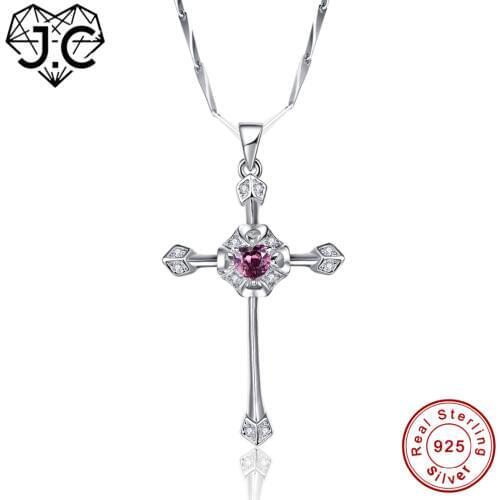 J.C Excellent Cross Design Spessartine Garnet Topaz Solid 925 Sterling Silver Pendant Fine Jewelry For Women Classic Dating Gift