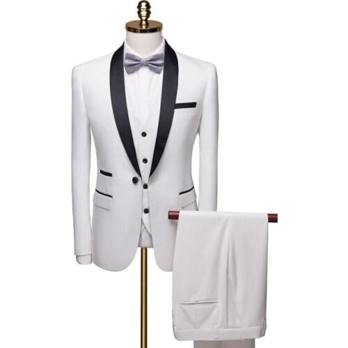 Jackets+pants) 2021 Navy Blue white Mens Suit 3 Piece Formal Business Suit Tuxedo Shawl Lapel for Wedding Groom Blazers 6XL