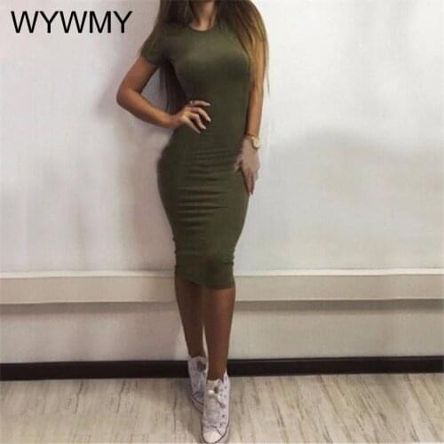 Summer Tunic Pencil Dresses Women Knee-Length Skinny Office Dress Short Sleeve Bandage Slim Bodycon Beach Dress Vestidos Robes