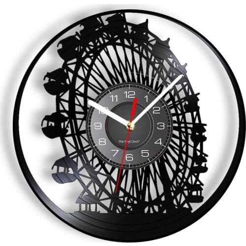 London Eye Ferris Wheel Vinyl Record Clock Sky Wheel Romance Dating Couples Home Office Decor Silent UK England Travel Gift