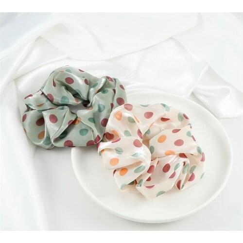 Fashion Smooth Satin Hair Bands Colorful Dot Pattern Hair Ties Korean Hair Accessories for Women Girls Ponytail Holder Scrunchie