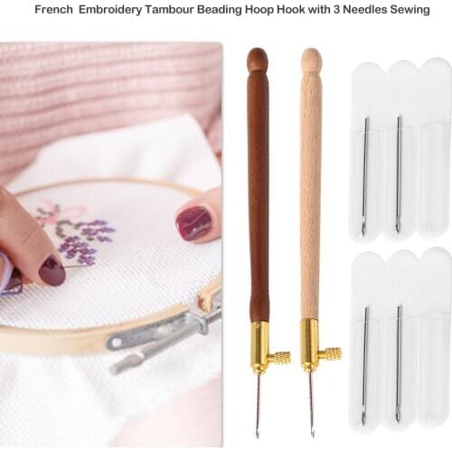 DIY Embroidery Crochet Needle Set Wood Handle Anti-Rust Beaded Embroidery Hoop Hook DIY Craft Sewing Tool Accessories