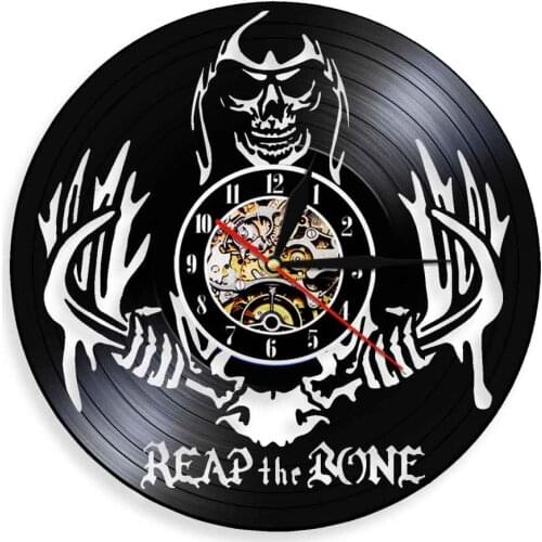 Reap The Bone Skull Wall Lighting Watch Day of the Dead Grim Reaper Skull Lamp Led Vinyl Record Wall Clock For Rock Music Fan