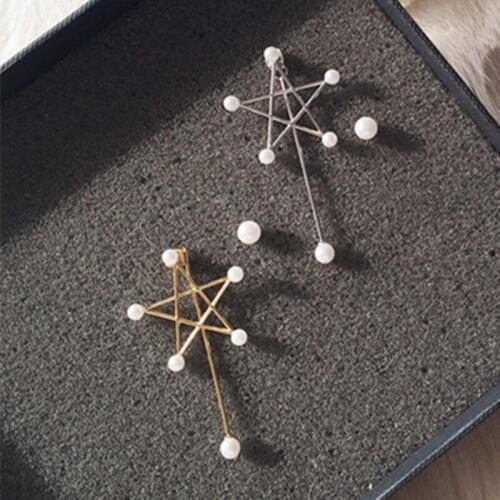 New Fashion Style Exquisite Asymmetry Imitation Pearl Earrings Long Removable Five-pointed Star Earrings Jewelry For Girls Gift