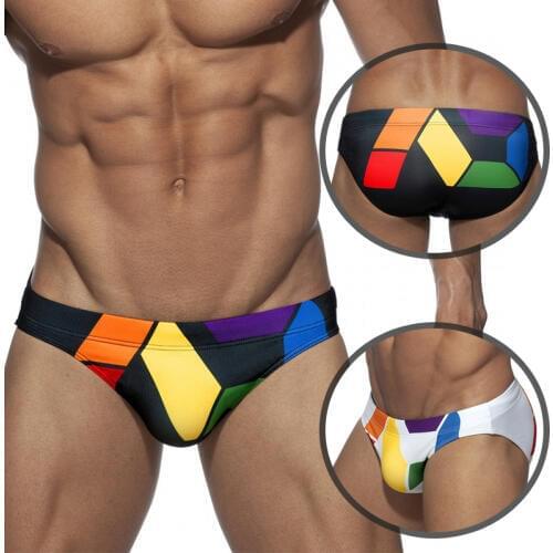 New Fashion Triangle Swimming Trunks Men Print Colorblock Sexy Swimsuit Push Pad Swim Trunks Bikini Beach Sports Swimming Trunks